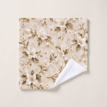 Elegant White Floral Olive Gold Botanical Pattern