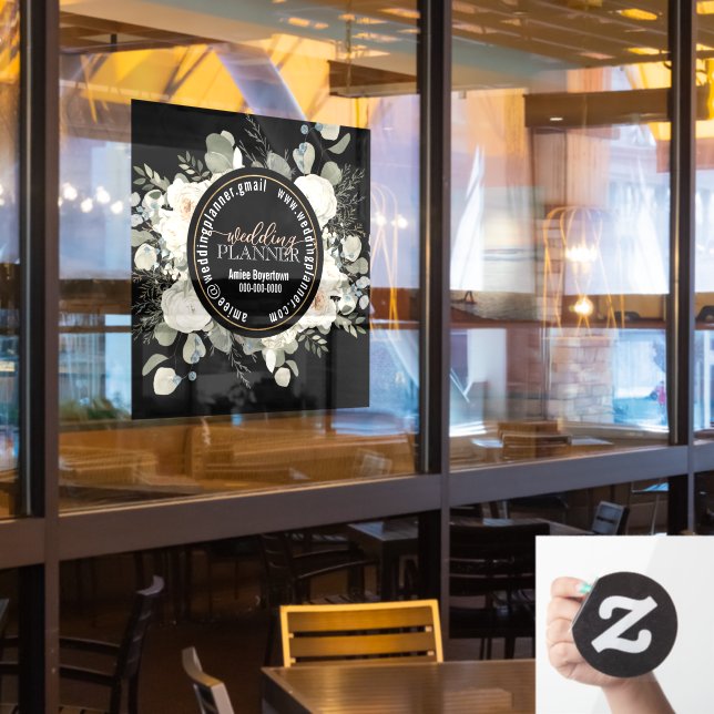 Elegant White Floral on Black Wedding Planner  (Restaurant Window)