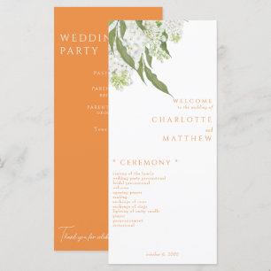 Elegant White Floral Orange Wedding Program