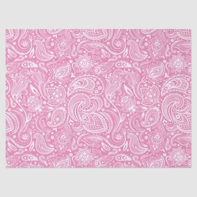 Elegant White Floral Paisley On Pink Background Tissue Paper (Front)