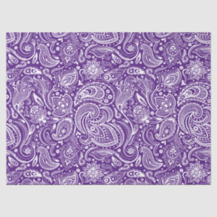 Elegant White Floral paisley On Purple Background Tissue Paper