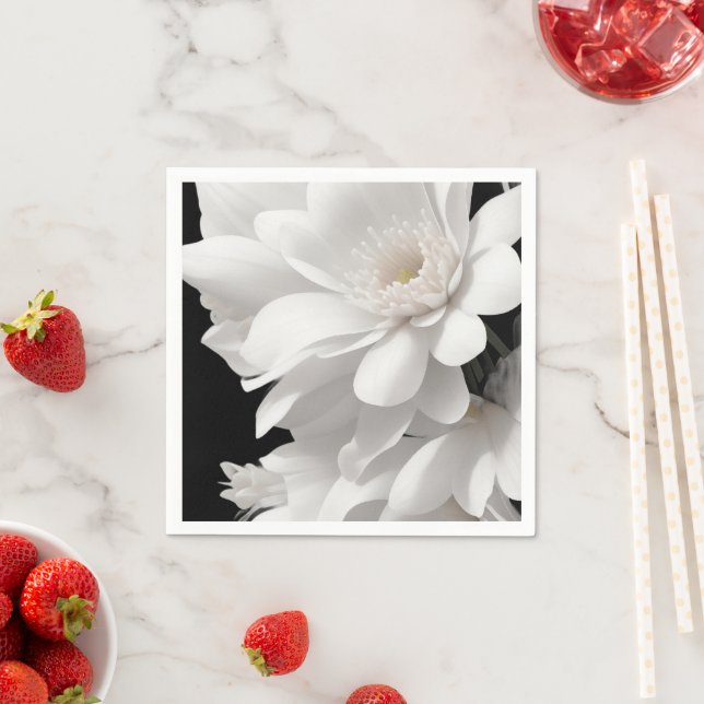 Elegant White Floral Paper Napkins (Insitu)