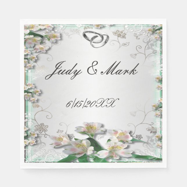 Elegant White Floral Paper Napkins (Front)
