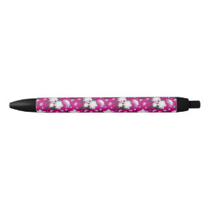 Elegant White Floral Pattern Botanical Design Black Ink Pen