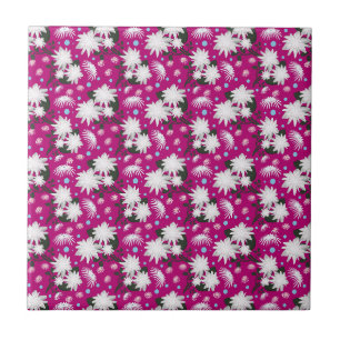 Elegant White Floral Pattern Botanical Design Ceramic Tile