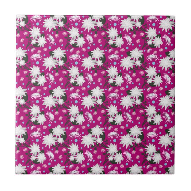 Elegant White Floral Pattern Botanical Design Ceramic Tile (Front)
