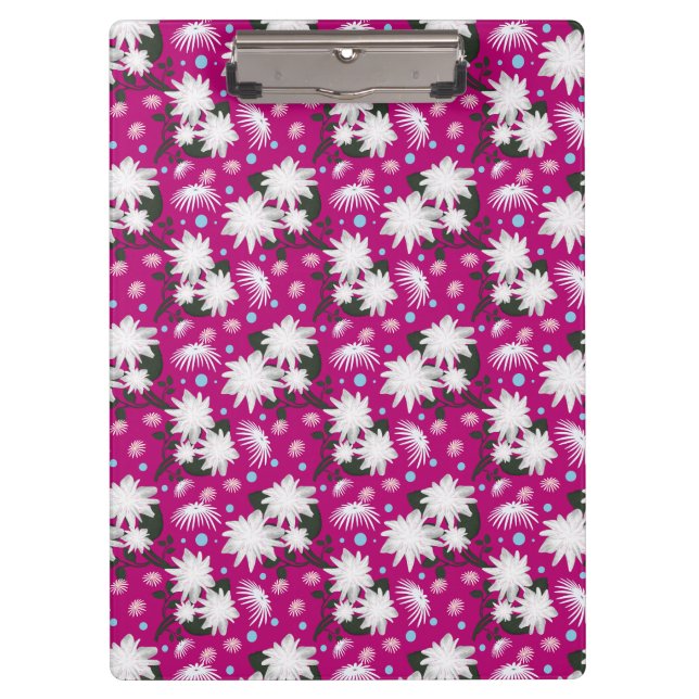 Elegant White Floral Pattern Botanical Design Clipboard (Front)