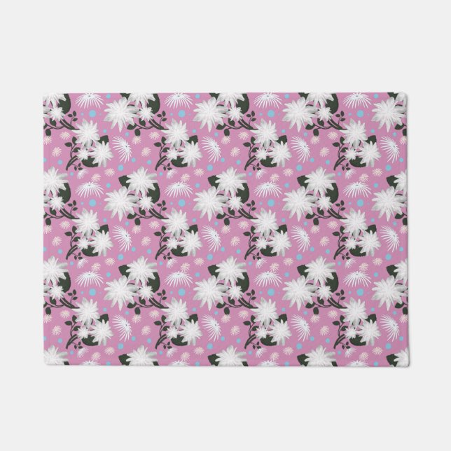 Elegant White Floral Pattern Botanical Design Doormat (Front)