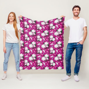 Elegant White Floral Pattern Botanical Design Fleece Blanket
