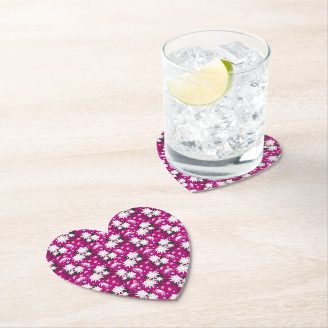 Elegant White Floral Pattern Botanical Design Paper Coaster (Insitu)