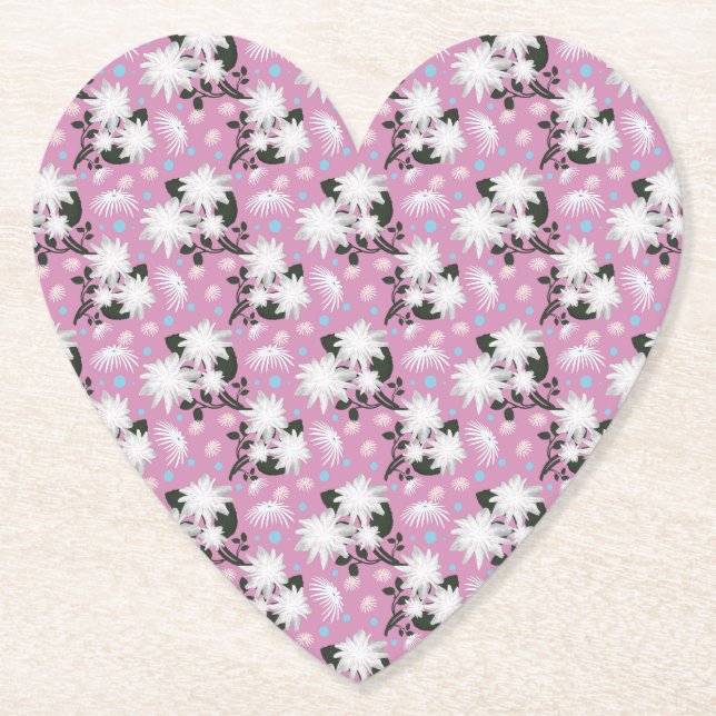 Elegant White Floral Pattern Botanical Design Paper Coaster (Front)