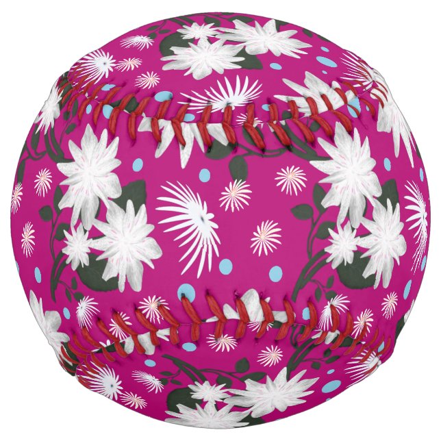 Elegant White Floral Pattern Botanical Design Softball (Front)