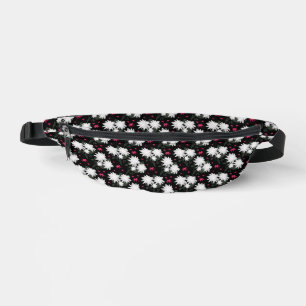 Elegant White Floral Pattern on Black Background Bum Bags