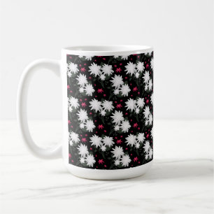 Elegant White Floral Pattern on Black Background Coffee Mug
