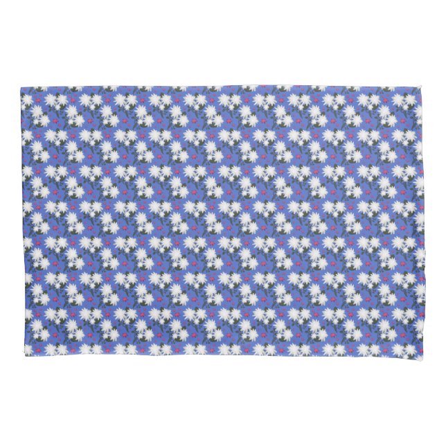 Elegant White Floral Pattern on Black Background Pillowcase (Front)