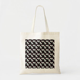 Elegant White Floral Pattern on Black Background Tote Bag