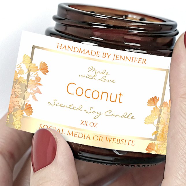 Elegant White Floral Product Packaging Labels Gold (Creator Uploaded)