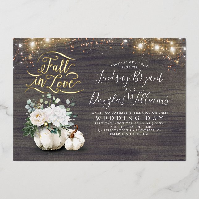 Elegant White Floral Pumpkins Fall in Love Wedding (Front)