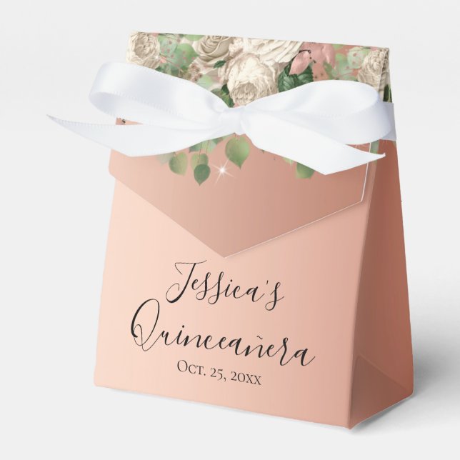 Elegant White Floral Quinceanera Favour Box (Front Side)