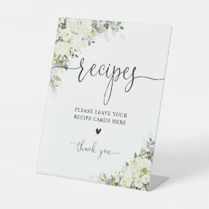 Elegant White Floral Recipe Card Sign