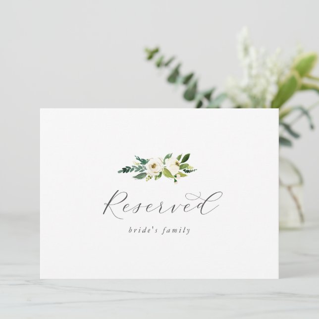 Elegant White Floral Reserved Sign (Standing Front)