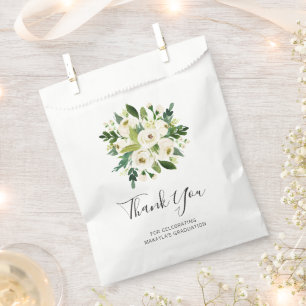 Elegant White Floral Roses Graduation Thank You Favour Bag