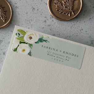 Elegant White Floral   Sage Mint Return Address Label