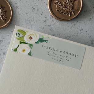 Elegant White Floral   Sage Mint Return Address Return Address Label