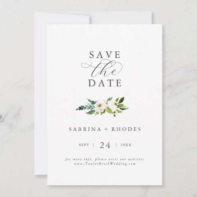 Elegant White Floral Save the Date (Front)