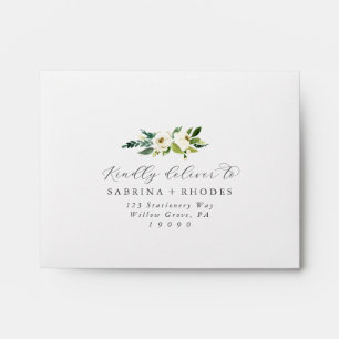 Elegant White Floral Self-Addressed RSVP Envelope