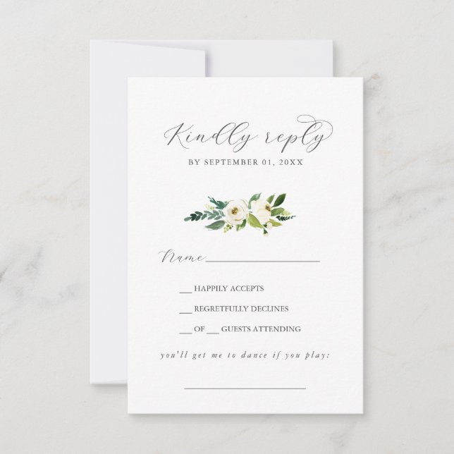 Elegant White Floral Song Request RSVP Card (Front)