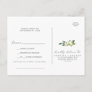 Elegant White Floral Song Request RSVP Postcard