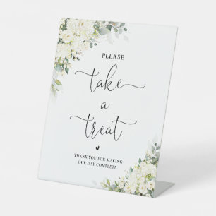 Elegant White Floral Take A Treat Sign