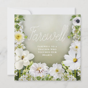 Elegant White Floral Teacher Farewell Appreciation Thank You Card