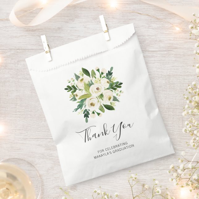 Elegant White Floral Thank You Graduation Favour Bag (Clipped)