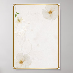 Elegant White Floral Wall Art Print Minimalist G