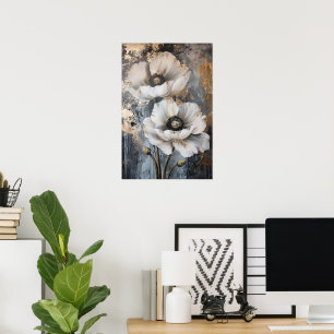 Elegant White Floral Wall Art with Gold Accents