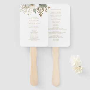 Elegant White Floral Watercolor Wedding Hand Fan