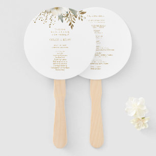 Elegant White Floral Watercolor Wedding Hand Fan