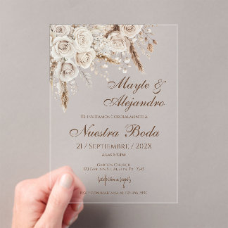 Elegant White Floral Wedding Acrylic Invitation