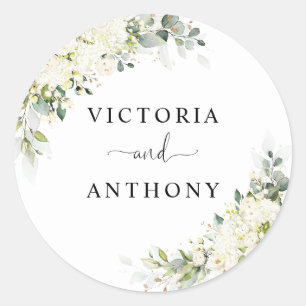 Elegant White Floral Wedding Classic Round Sticker