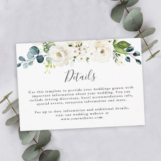 Elegant White Floral Wedding Details Enclosure Card
