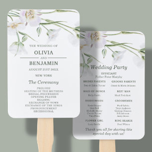 Elegant White Floral   Wedding Fan Program