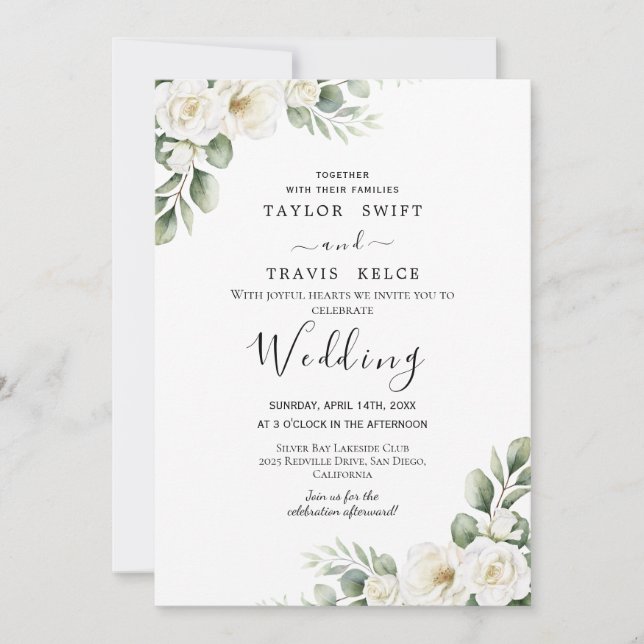 Elegant White Floral Wedding Invitation (Front)