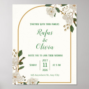 Elegant White Floral Wedding Invitation Poster