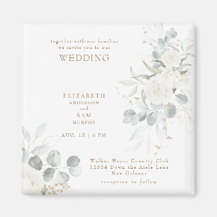 Elegant  White Floral Wedding Magnet