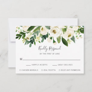 Elegant White Floral Wedding RSVP Card