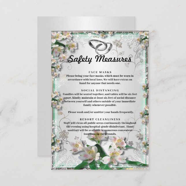 Elegant White Floral Wedding Safety Measures Enclosure Card (Front/Back)