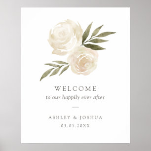 Elegant White Floral Wedding Welcome Sign