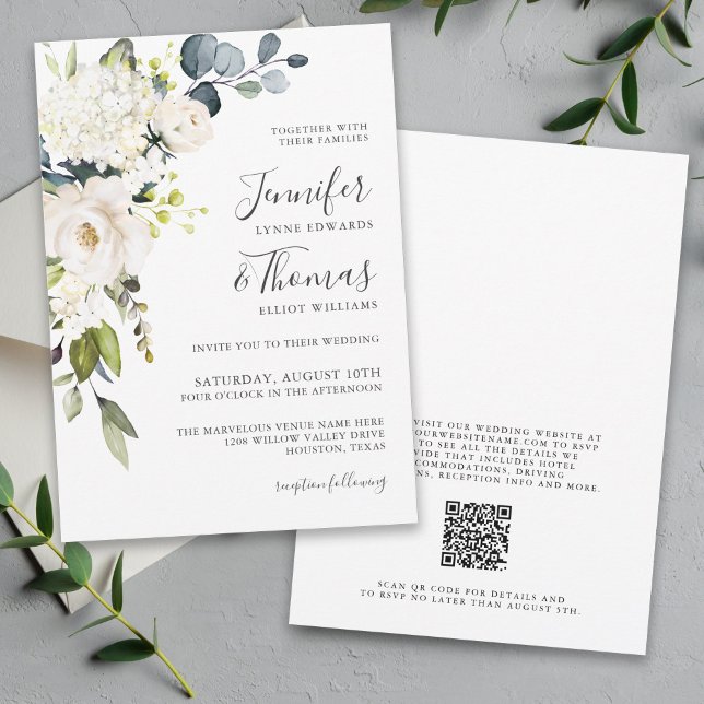 Elegant White Floral Wedding with QR code Invitation (Creator Uploaded)